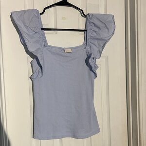 A New Day Sky Blue Ruffle Sleeve Blouse